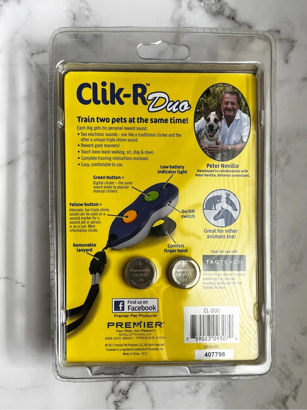 Premier Clik-R Duo Blue Training Clicker with Green and Yellow Triggers